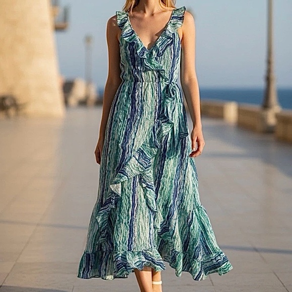 Tommy Bahama Dresses & Skirts - Tommy Bahama Womens Dress Teal Batiki Tiki Tambour Sleeveless Maxi Sz XS Tall